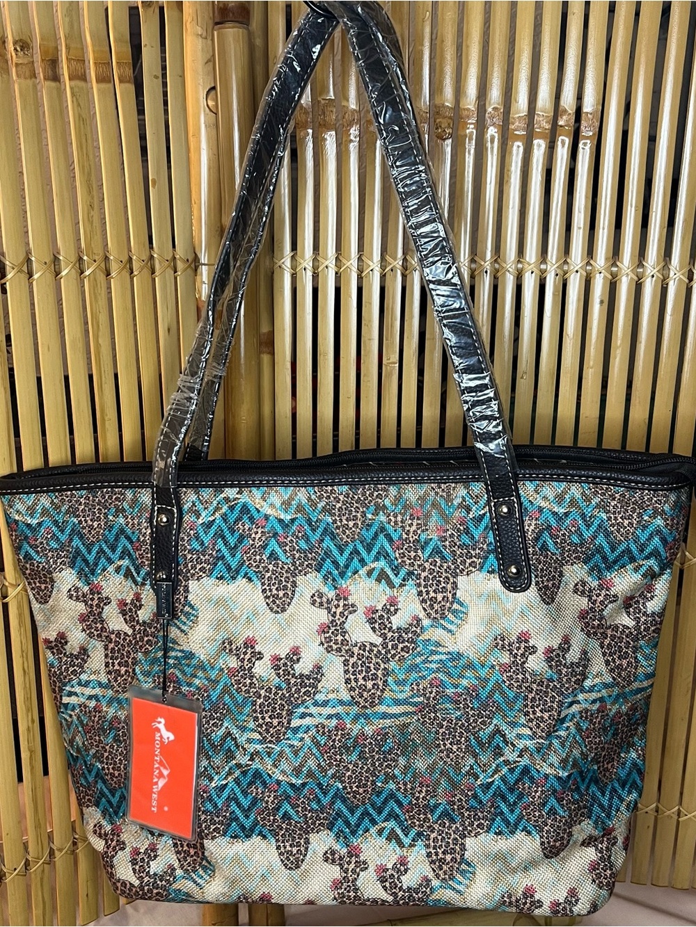 Montana West Patterned Cactus Tote Bag with brown Handles